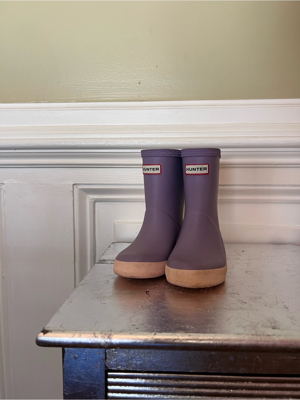 Hunter Kids Lavender Rain Boots with Pink Soles